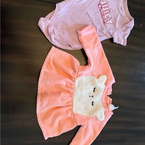 Juicy Couture Pink Onesie and Peach Dress Set